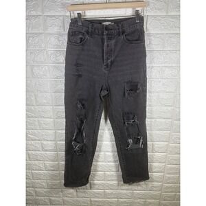 PacSun High Rise Straight Leg Distressed Ripped Black Wash Denim Jeans Size‎ 27